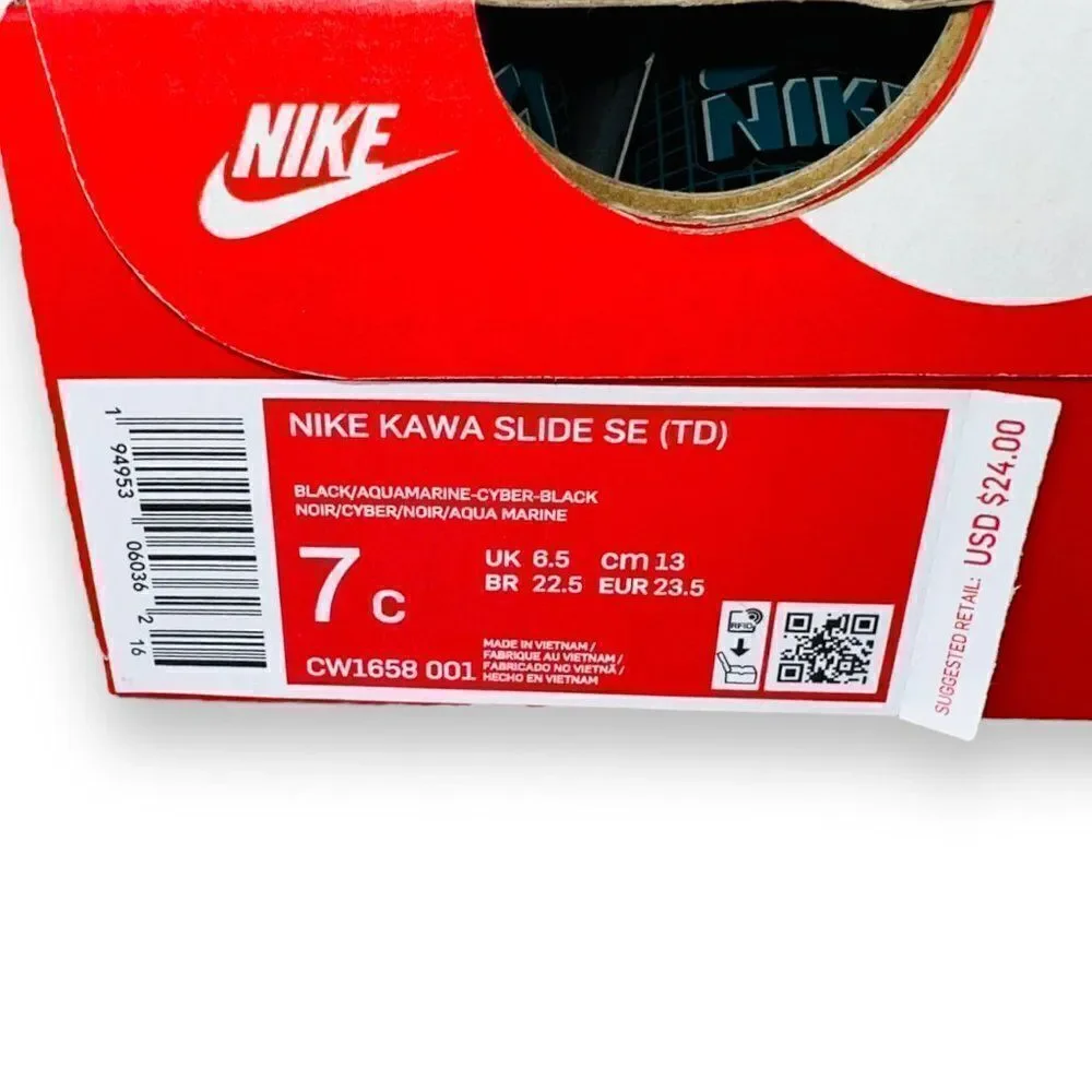 Nike‎ Kawa Slide SE Black / Cyber / Aquamarine CW1658-001 Infant 7